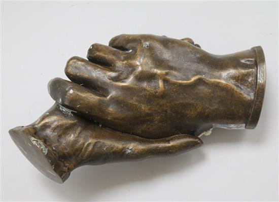 After Harriet Goodhue Hosmer (1830-1908), Poets Hands, L 20cm approx